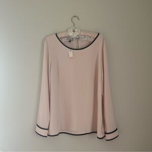 Talbots Blush Long Sleeve Blouse with Black Trim